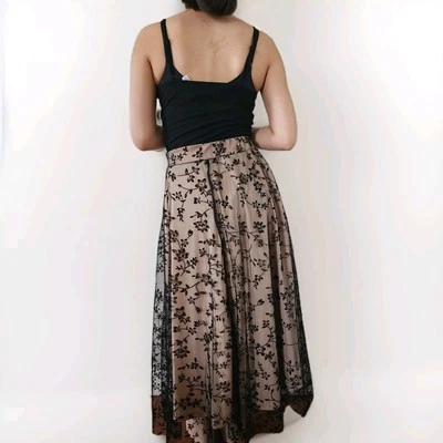Linda Maxi Falda Boho Whimsigoth Negra Transparente Floral Forrada Desnudo Malla Mediana NUEVA SIN ETIQUETAS Foto 1 de 4
