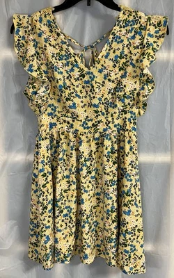 Fashion Women's Size Small Yellow Floral Dress Ruffled Sleeve Tie Back Boho NWT - Image 1 of 4