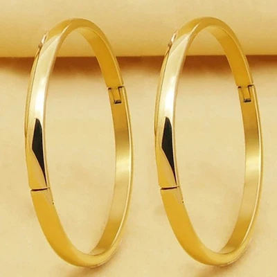 2 PcSet 14k Yellow Gold Filled Womens Small 7-1/2" 7.5" Opening Bracelet D780 - Image 1 of 4