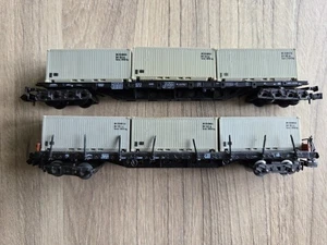 2 X N Gauge Container Wagon With 3 X 20ft Containers 1 Minitrix  - Picture 1 of 7