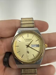 VTG Citizen CQ Watch Men 35mm Champagne Dial Two Tone Daydate Round Untested - Picture 1 of 9
