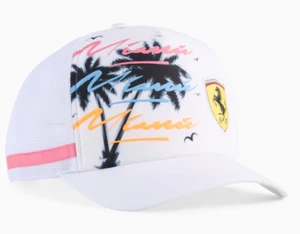Limited Scuderia Ferrari Puma 2025 Miami GP Sketches Trucker Snapback Hat Cap - Picture 1 of 3