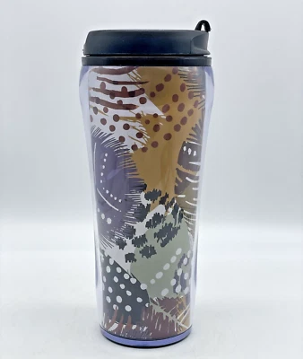 Taza de viaje Vera Bradley 16 OZ taza tapa abatible tapa giratoria púrpura negro patrón de palma Foto 1 de 4