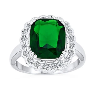Rectangle Large Solitaire CZ Green 10CT Cocktail Statement Ring Silver Plated - Picture 1 of 5