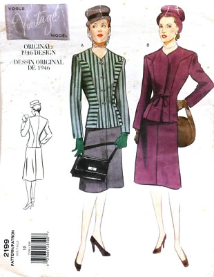 Vogue 2199 vintage pattern 1940s size 10 uncut skirt princess jacket front bow  - Image 1 of 2