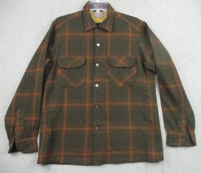 Vintage Pendleton Shirt Medium Plaid 100% Virgin Wool Brown Board - Image 1 of 4