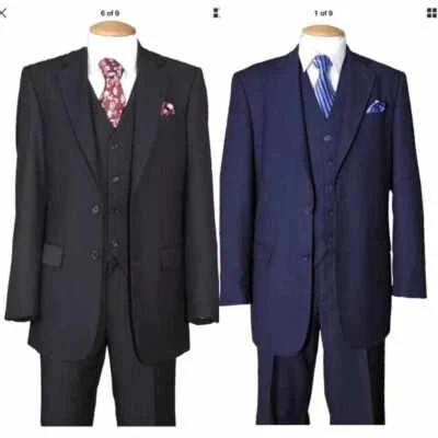 Men's 2-Button Tone On Tone Striped Fashion Suit 3-pc w/Vest Classic Fit - Image 1 of 4