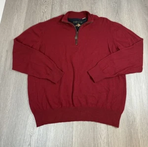 Orvis Sweater Mens 2XL XXL Red Burgundy Merino Wool Quarter Zip Pullover - Picture 1 of 13