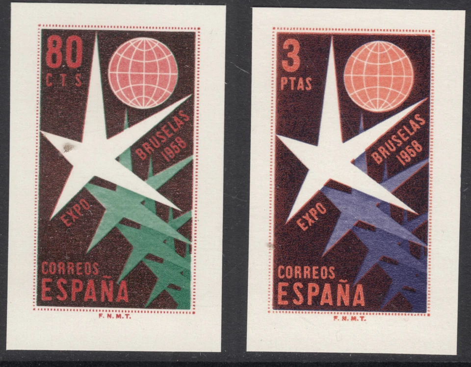 SELLOS HOJAS BLOQUE BRUSELAS SIN DENTAR ** 1222/1223 AÑO 1958 - MNH - LUJO - Imagen 1 de 1