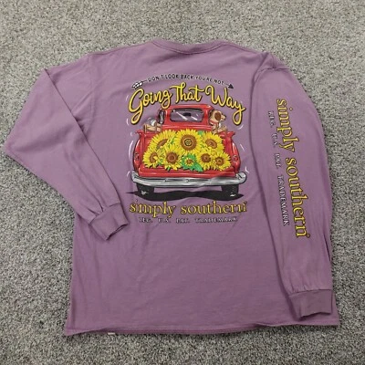 Simply Southern Shirt Womens L Purple Floral Farm Truck Graphic Long Sleeve - Изображение 1 из 4