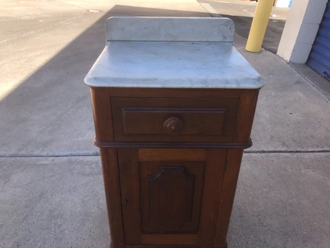 Antique Marble Top Nightstand Cabinet, with working lock/key Cover