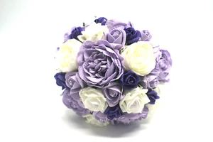 Bridal Wedding Bouquet - Ice Lilac and Ivory Roses, Peonies and touch of Purple - Picture 1 of 8