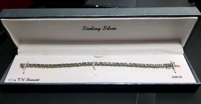 Brazalete de tenis de plata de ley con diamantes TW de 1/2 quilates nuevo con etiquetas Foto 1 de 4