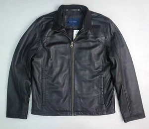 Cole Haan Black Leather Bomber Cafe Racer Moto Style Jacket Men's M NEW - Picture 1 of 8