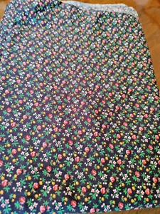 FABRIC REMNANT NOS LIGHT COTTON MULTI COLOR FLOWERS ON BLACK 1-1/2 YDS X 45" - Picture 1 of 3