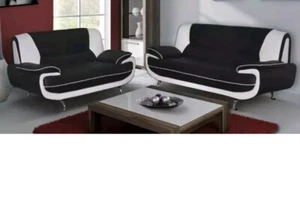 Black White Palermo Sofa 3 2 Seater Corner set Faux Leather Modern Retro Couches - Picture 1 of 2