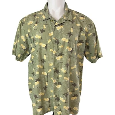 Trader Bay Shirt Mens XXL Green Yellow Floral Beach Hawaiian Cotton (309) - Image 1 of 4