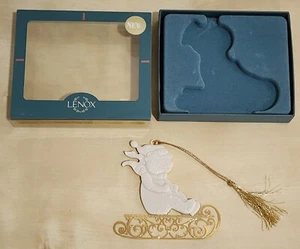 Lenox Ornament Xmas Porcelain Teddy Bear on a Gold sleigh in original  box - Picture 1 of 8