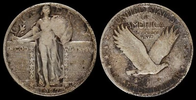 1927 Standing  Liberty Quarter Type 2 SLQ Silver US Type Coin Toned Philadelphia - Image 1 of 3
