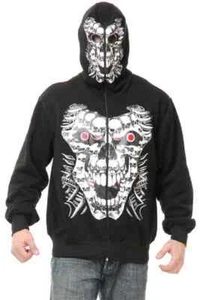 Multi Skull Hoodie Skeleton Bones Fancy Dress Halloween Adult Costume Accessory - Picture 1 of 10