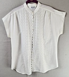 Judy Bond Damen Top weiß Knopfleiste Ösen Spitze 16 Flügelärmel weiß Vintage - Bild 1 von 7