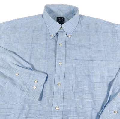 Jos A Bank Traveler's  Collection 100% Linen Shirt Men's Large Light Blue Plaid - Image 1 of 4