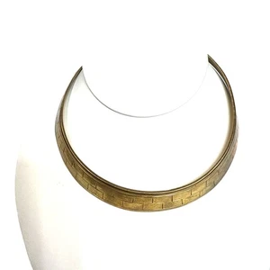 Vintage Brass Collar Necklace Hammered Statement Boho Choker Tribal Style - Picture 1 of 8