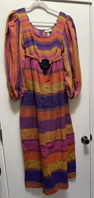 Винтажный Rikma многоцветный в полоску кафтан макси платье Sz L со стеклянным ремнем Израиль - Изображение 1 из 4