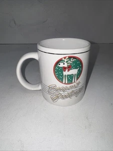 De colección 1994 J.I.I. Taza de vacaciones "Saludos de temporada" gráfico metálico 3,75" T. COMO NUEVA - Imagen 1 de 4