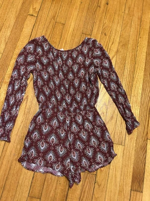 Band of Gypsies Maroon Paisley Long Sleeve Romper Size M - Image 1 of 4