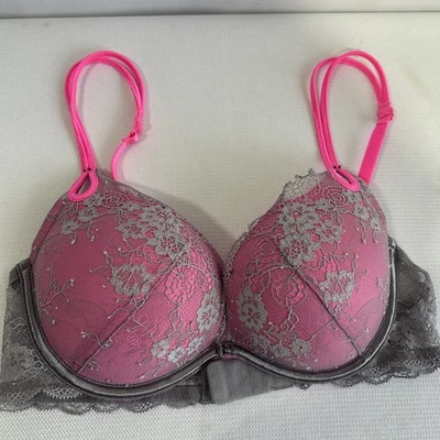 Victoria's Secret Push Up Padded Bra Sexy Little Things  Lace Sz 34C Pink Gray - Image 1 of 4