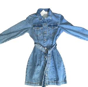 Cotton: On LS Denim Belted Mini Jean Dress /Button Down /Tie Waist Offshore Blue - Picture 1 of 8