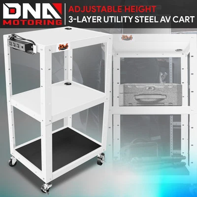 Height Adjustable 3-Layer Media Rolling AV Cart w/ Power Strip+Casters White - Image 1 of 4