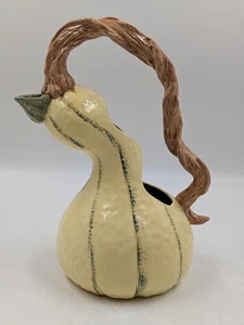 Hand-Painted Gourd Squash Shaped Art Pottery Pitcher with Twisted Vine Handle - Picture 1 of 13