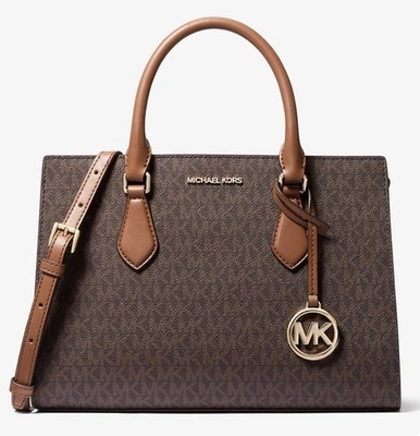 NUEVO-MICHAEL KORS SHEILA MEDIANO TRIPLE COMPARTIMENTO CARTERA HOMBRO - LOGOTIPO MARRÓN Foto 1 de 4
