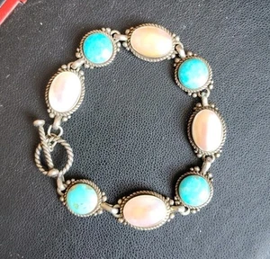 Bracciale Carolyn Pollack .925 Argento MOP Turchese Purezza Promessa Buona Fortuna - Foto 1 di 5