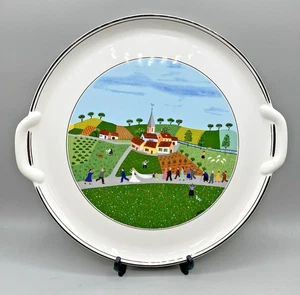 Plato/bandeja para pasteles de porcelana Villeroy & Boch con asas escena de boda 12" firmado - Imagen 1 de 8