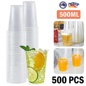500PCS PLASTIC CUPS 500ML 16OZ REUSABLE CLEAR DRINKING WATER CUP PARTY EASY GRIP - Picture 1 of 9