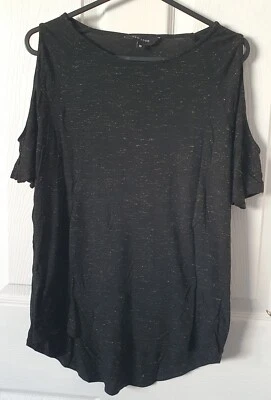 Ladies New Look Top Black Sparkly Cold Shoulder Size 10 - Image 1 of 3
