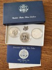 1983 Olympic Silver Dollar P D & S Uncirculated 3 Coin Set Box & Coa Us Mint