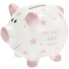 "My First Piggy Bank" Mini Money Box White with Stars - Pink