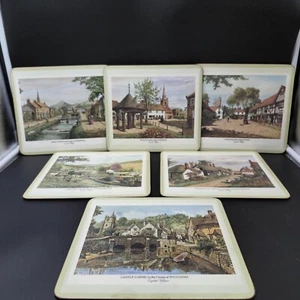 Vintage Set (6) of Pimpernel Cork-Backed Acrylic Placemats 5 English Villages - Picture 1 of 18