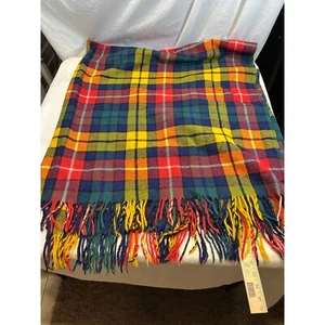 Vintage Tartan Plaid Lancio Coperta Frangia Lana Colorata Decorazione Accento 66x60 pollici - Foto 1 di 5