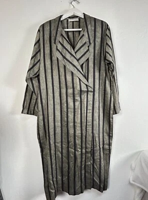 Opus 204 Seattle Vintage Striped Linen Long Coat Jacket Duster Robe Lagenlook - Image 1 of 4
