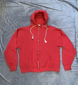 Vintage 90s Fruit of the Loom Blank Zip Up Red Hoodie Sweatshirt Size XL - Picture 1 of 5