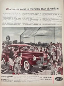 1941 de colección anuncio impreso de automóvil Ford con escena de béisbol de ligas menores - Imagen 1 de 1