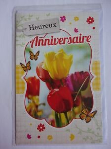 CARTE d'ANNIVERSAIRE  + enveloppe TulipesNEUF 