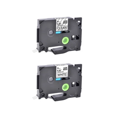 2PK Compatible con Brother TZ TZe-121 221 9mm Negro sobre Cinta de Etiqueta Transparente/Blanco Foto 1 de 4
