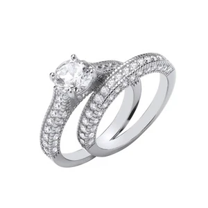 Sterling Silver Solitaire & Half Eternity Bridal Set Ring 925 Hallmark Size J-Q - Picture 1 of 5