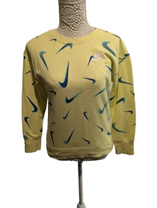 Nike confetti swoosh Sweater Jumper Girls Youth Medium yellow pullover - Picture 1 of 8